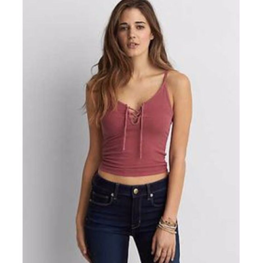 ✨ AEO Mauve Soft Lace Up Tank Top✨ - Picture 3 of 4